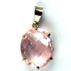 Pendentif en quartz rose facetté et argent 925